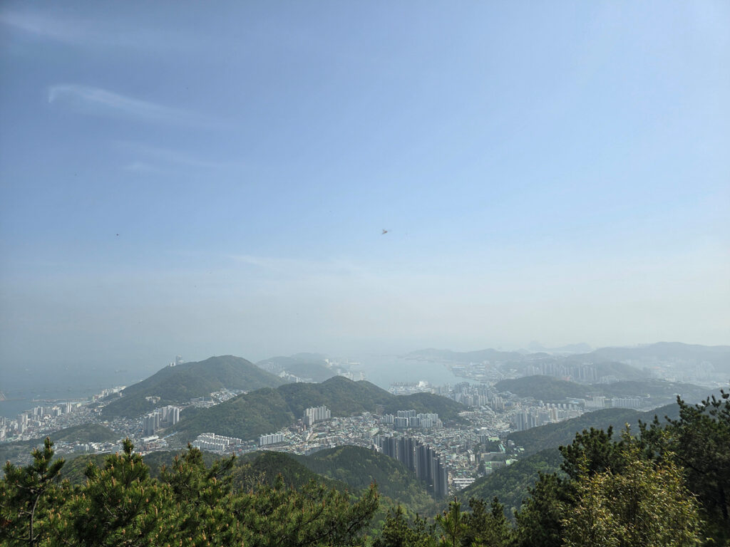 Panoramic view of Busan city and the coastline from Gudeoksan Observatory